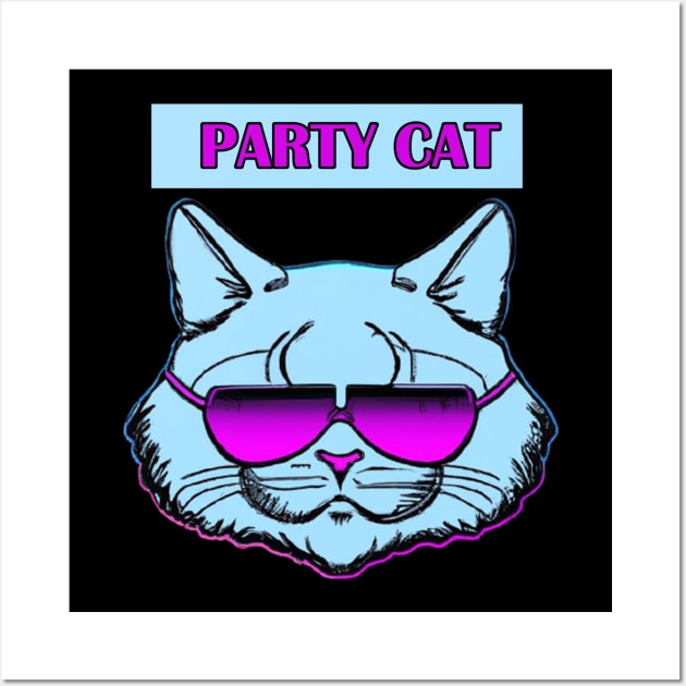 Party Cat Synthwave Retro Wall Art by Artsimple247